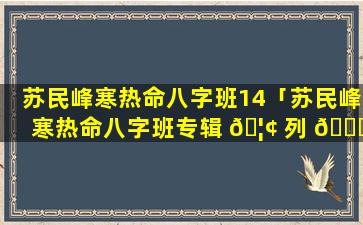 苏民峰寒热命八字班14「苏民峰寒热命八字班专辑 🦢 列 🐕 表」